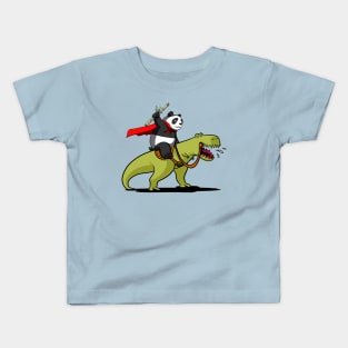 Panda Bear Riding A T-Rex Dinosaur Kids T-Shirt